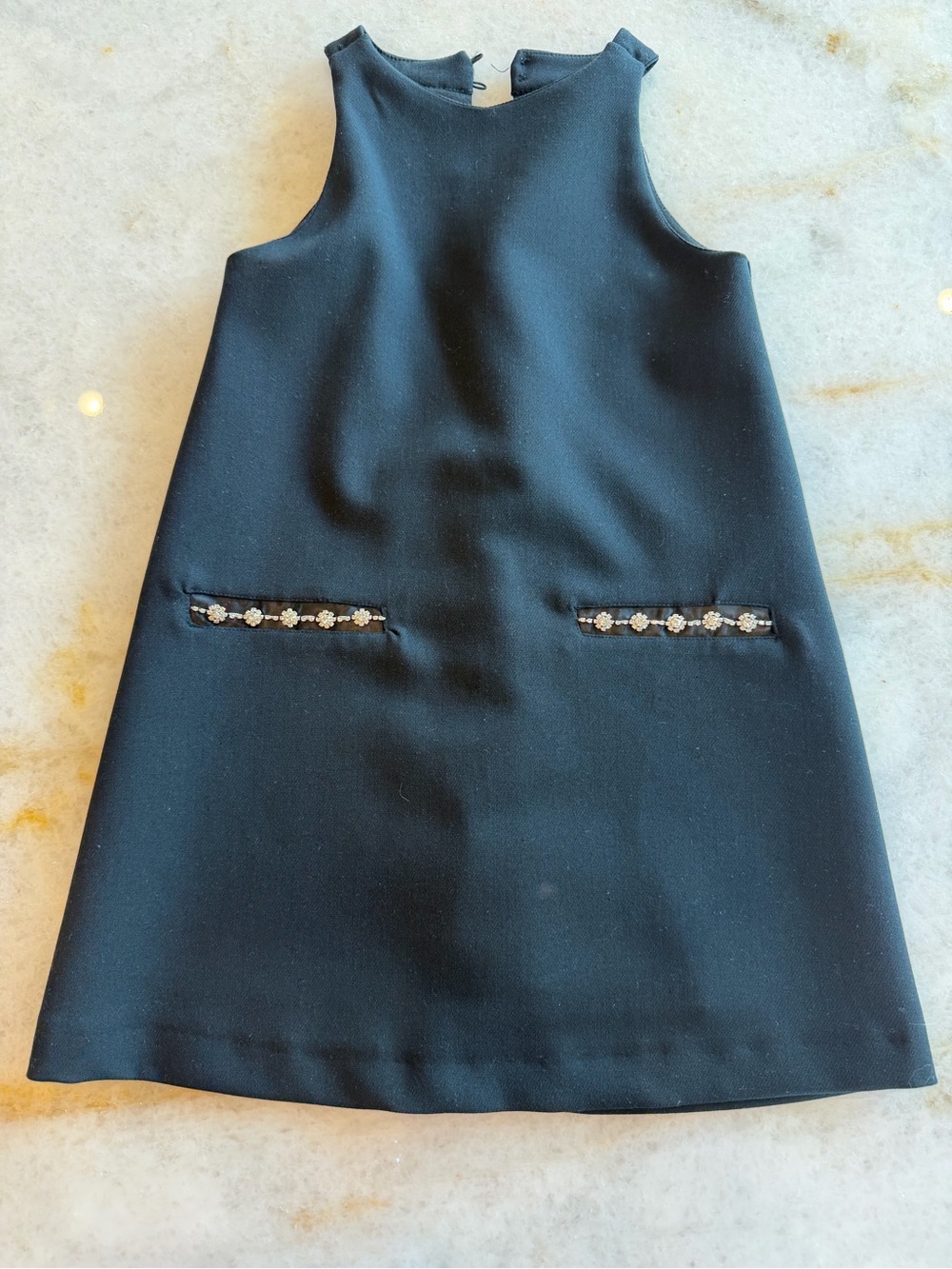 Zara Girls Classic Black Sleeveless Girls Dress with Embellished Pockets - Sz 7